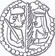 Bracteate, 1157, comemorating wedding of king Valdemar (the Great) & queen Sophia (of Minsk) of Denmark.jpg