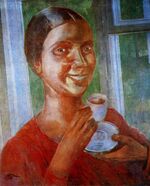 Tea drinking by Petrov-Vodkin (1926, Nikolaev).jpg