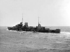 British light cruiser HMS Leander (75) underway at sea in 1945.jpg