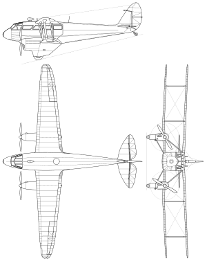 De Havilland DH.89 Dragon Rapide 3-view line drawing.svg