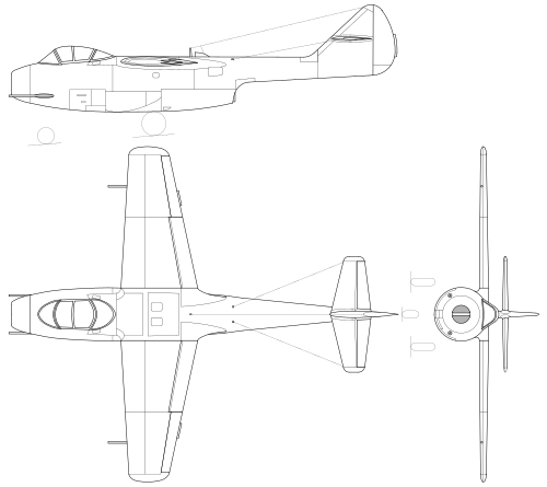 Lavochkin La-150 3-view.svg