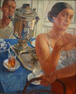 Kuzma Petrov-Vodkin (1878-1939), By the Samovar (1926), oil on canvas, New Tretyakov Gallery, Moscow, Inv. 9367.jpg