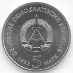 5 Mark DDR 1983 - 500. Geburtstag von Martin Luther - Geburtshaus in Eisleben - Wertseite.JPG