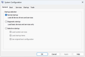 Скриншот программы MSConfig